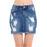 Destruction Frayed Hem Distressed Denim Skirt Skirts- Niobe Clothing