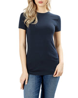 Womens Basic Cotton Crew Neck Short Sleeve Long Tee Shirt Tops- Niobe Clothing