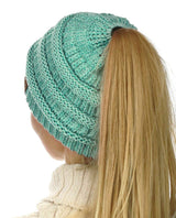 C.C. Metallic Messy Bun Ponytail Beanie - Hats