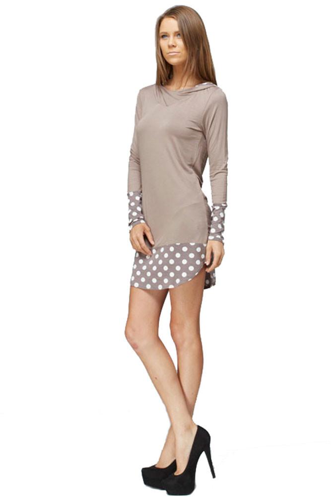 Niobe Clothing Polka Dot Long Sleeve Two Tone Contrast Hoodie Tunic - Hoodies f_outerwear