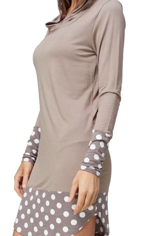 Niobe Clothing Polka Dot Long Sleeve Two Tone Contrast Hoodie Tunic - Hoodies f_outerwear