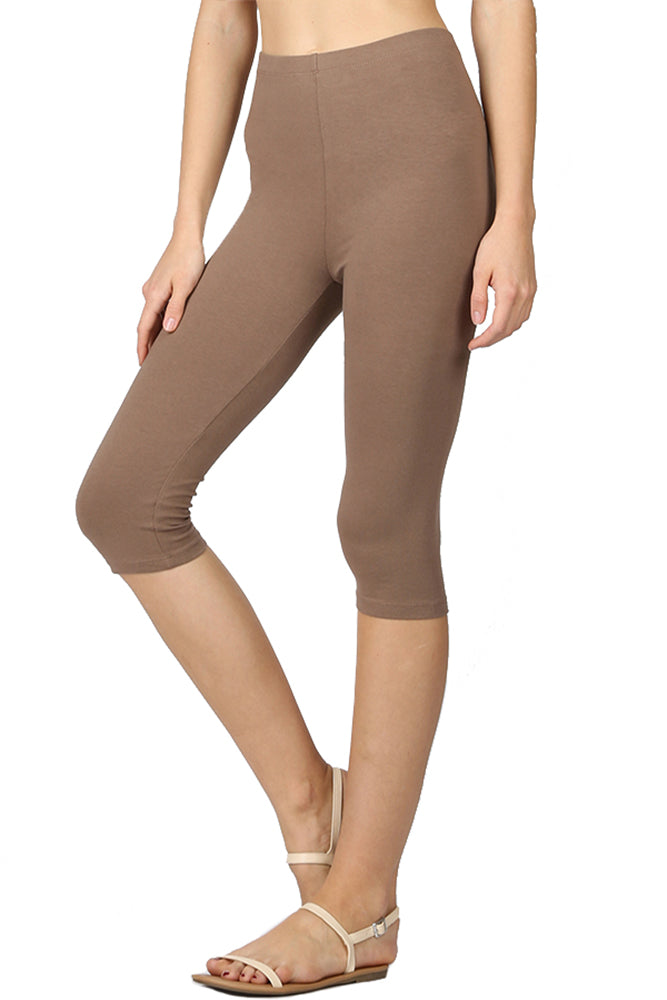 Zenana High Waist Cotton Capri Leggings - Legging Shorts sb_bottoms