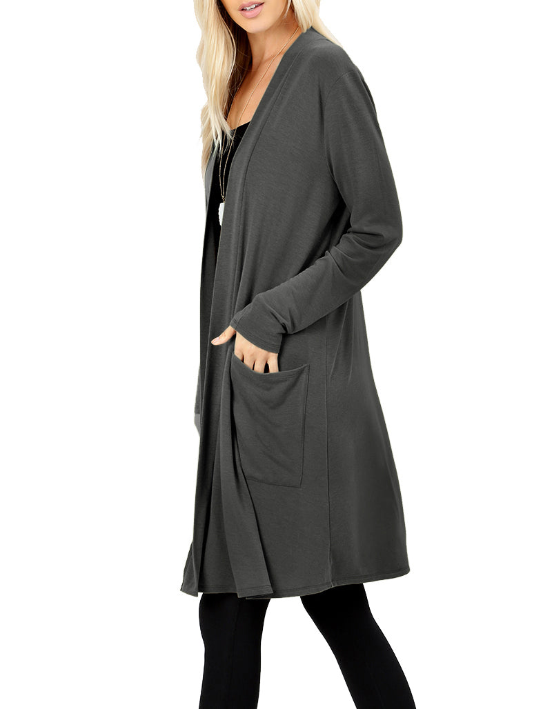 Zenana Long Sleeve Draped Long Cardigan - Cardigans sb_outerwear