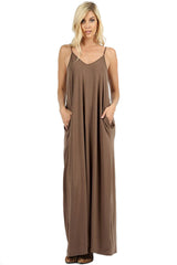 V-Neck Cami Spaghetti Strap Maxi Dress dress- Niobe Clothing