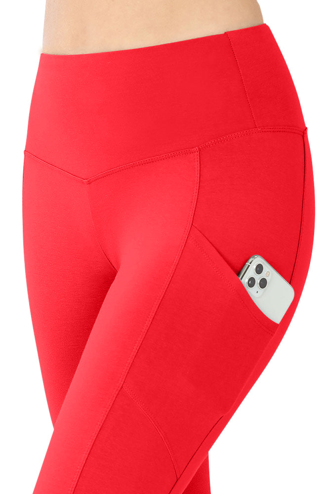 Zenana High Waist Solid Cotton Yoga Pants Work Out Leggings w/Pockets - Leggings sb_bottoms