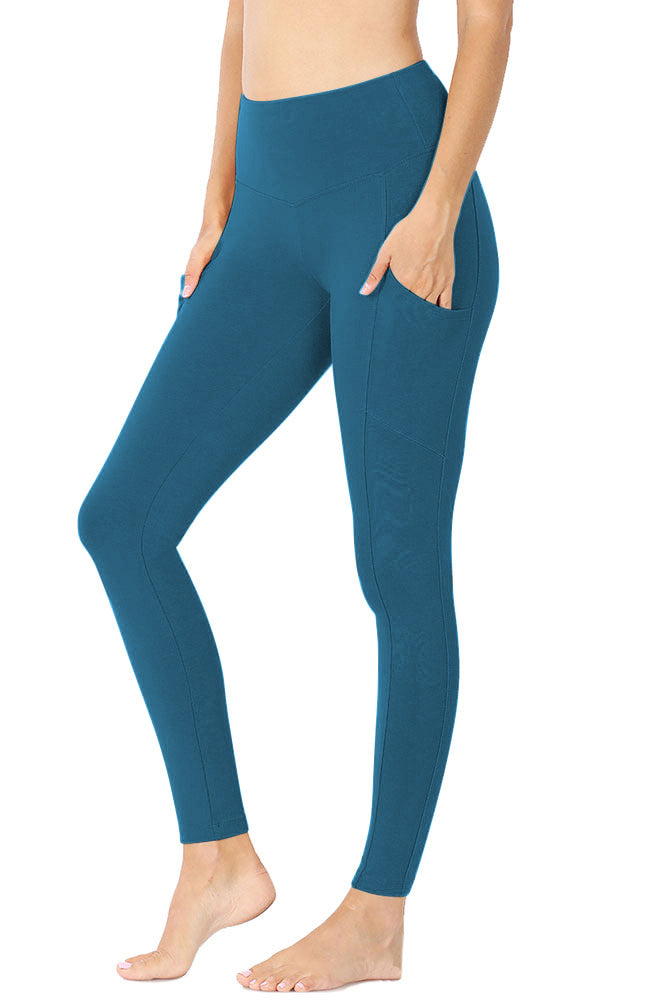 Zenana High Waist Solid Cotton Yoga Pants Work Out Leggings w/Pockets - Leggings sb_bottoms