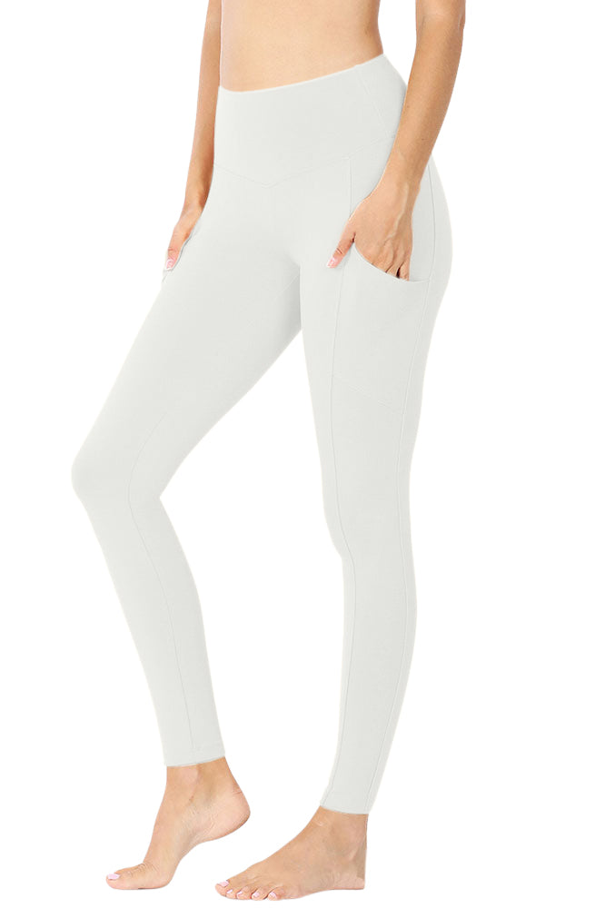 Zenana High Waist Solid Cotton Yoga Pants Work Out Leggings w/Pockets - Leggings sb_bottoms