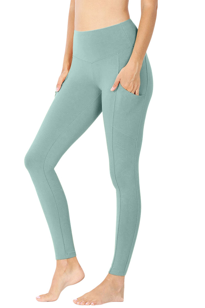 Zenana High Waist Solid Cotton Yoga Pants Work Out Leggings w/Pockets - Leggings sb_bottoms