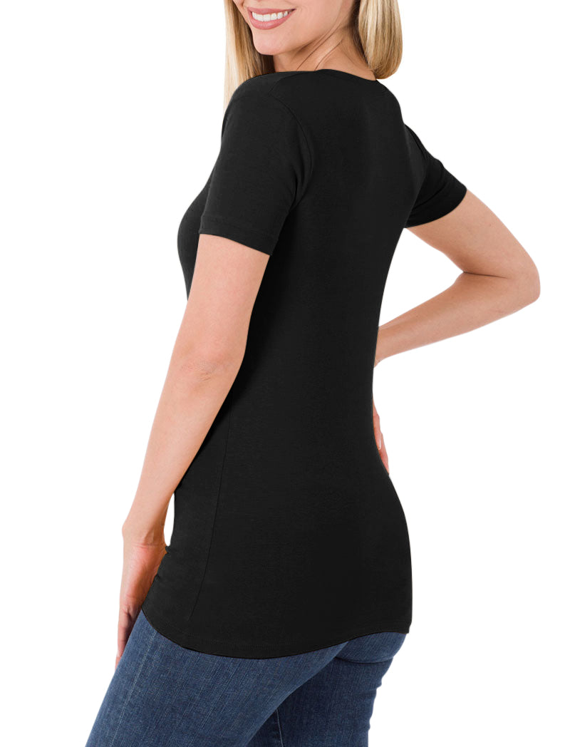 Zenana Cotton V-Neck Short Sleeve Long Tee Shirt - Shirts sb_tops