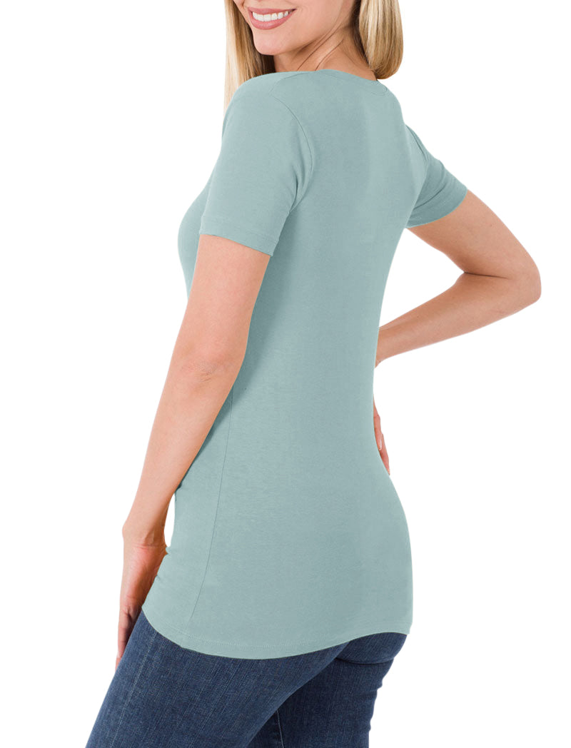 Zenana Cotton V-Neck Short Sleeve Long Tee Shirt - Shirts sb_tops