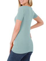 Cotton V-Neck Short Sleeve Long Tee Shirt