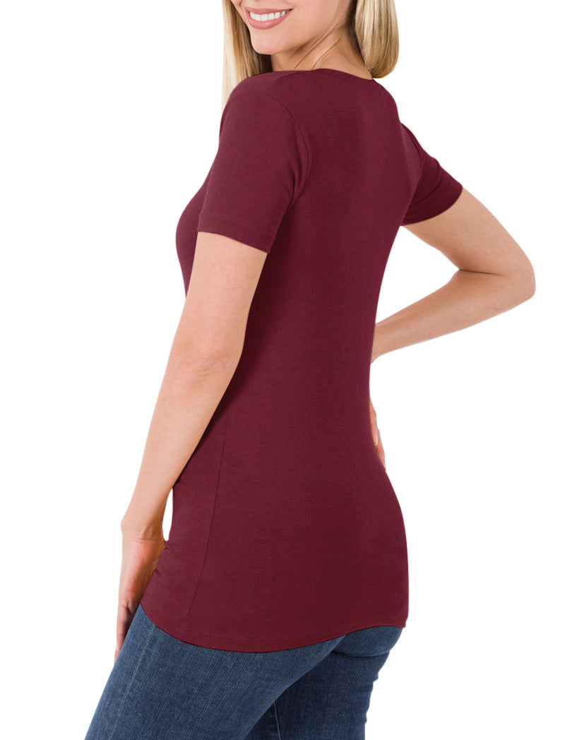 Zenana Cotton V-Neck Short Sleeve Long Tee Shirt - Shirts sb_tops