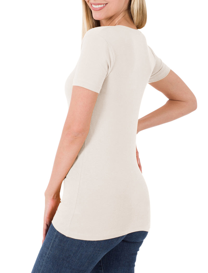 Zenana Cotton V-Neck Short Sleeve Long Tee Shirt - Shirts sb_tops