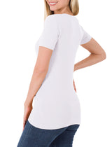 Cotton V-Neck Short Sleeve Long Tee Shirt