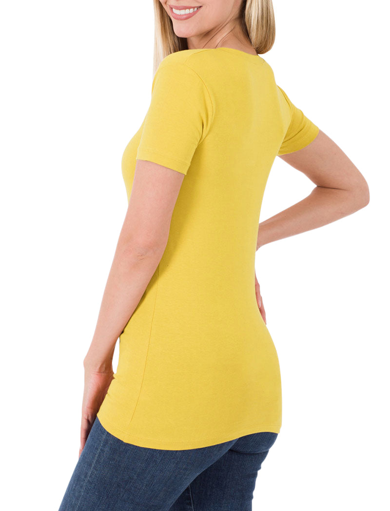Zenana Cotton V-Neck Short Sleeve Long Tee Shirt - Shirts sb_tops