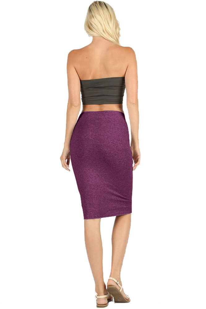Zenana Cotton High Waist Fitted Midi Pencil Skirt - Skirts sb_bottoms