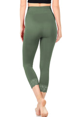 Zenana High Waist Seamless Nylon Capri Lace Trim Leggings - sb_bottoms