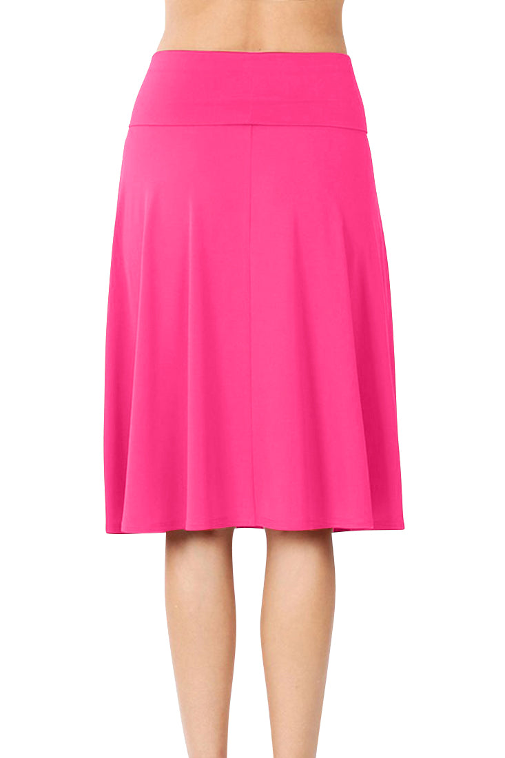 Zenana High Waist Fold Over A-Line Flared Midi Swing Skirt - Skirts sb_bottoms