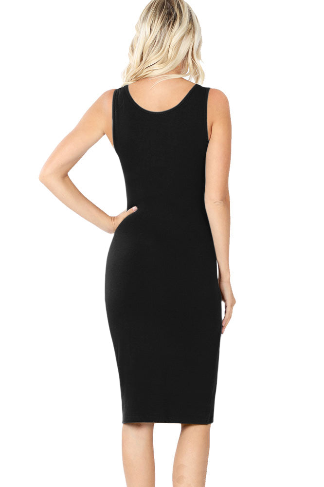 Zenana Cotton Sleeveless Bodycon Tank Knee Length Midi Dress - Dresses sb_dresses