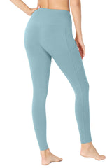 High Waist Solid Cotton Yoga Pants Work Out Leggings w/Pockets