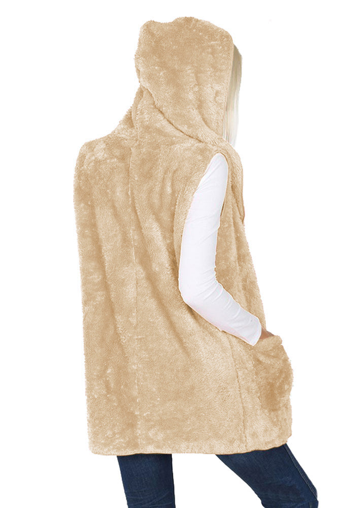 Zenana Sleeveless Faux Fur Hooded Vest - sb_outerwear