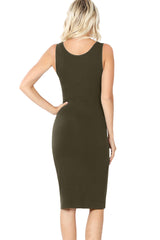 Cotton Sleeveless Bodycon Tank Knee Length Midi Dress