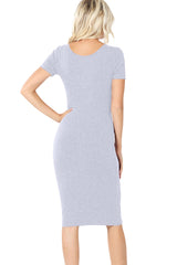 Cotton Short Sleeve Bodycon Fitted Knee Length Midi Dress