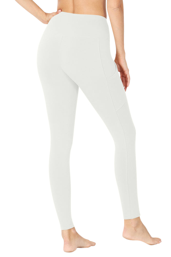 High Waist Solid Cotton Yoga Pants Work Out Leggings w/Pockets