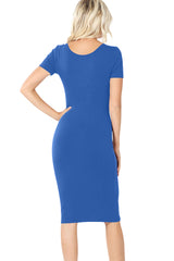 Cotton Short Sleeve Bodycon Fitted Knee Length Midi Dress