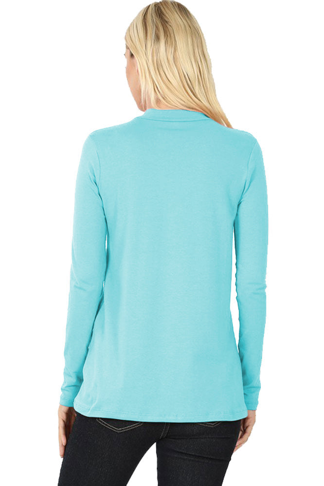 Zenana Cotton Long Sleeve Mock Neck - Shirts sb_tops