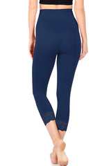 Zenana High Waist Seamless Nylon Capri Lace Trim Leggings - sb_bottoms