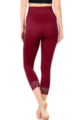Zenana High Waist Seamless Nylon Capri Lace Trim Leggings - sb_bottoms
