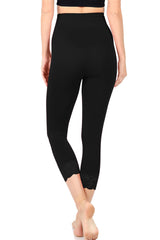 Zenana High Waist Seamless Nylon Capri Lace Trim Leggings - sb_bottoms