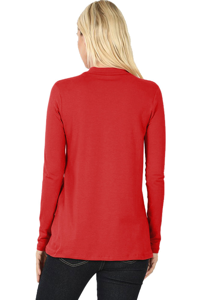 Zenana Cotton Long Sleeve Mock Neck - Shirts sb_tops