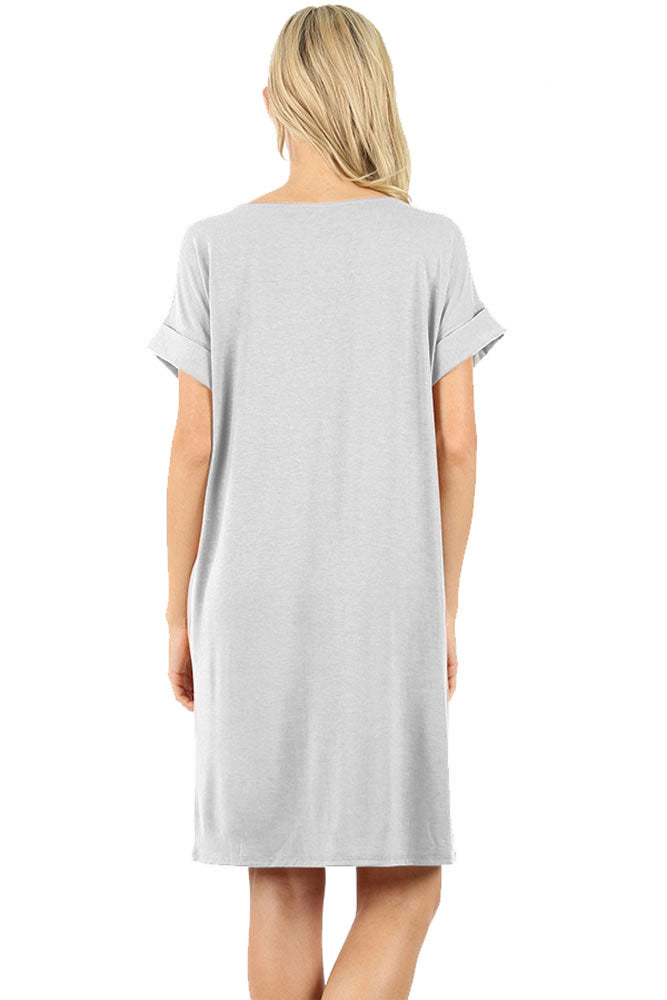 Zenana Rolled Short Sleeve Loose Tunic Shirt Dress - Tunics sb_dresses