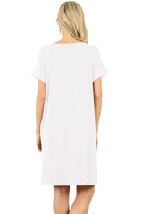 Rolled Short Sleeve Loose Tunic Shirt Dress Tunics- Niobe Clothing