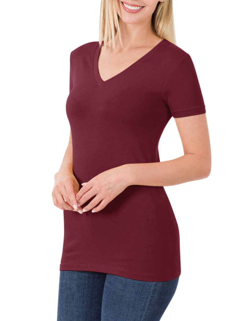 Zenana Cotton V-Neck Short Sleeve Long Tee Shirt - Shirts sb_tops