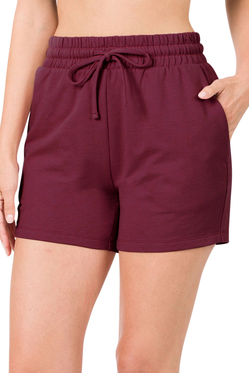 Zenana French Terry Drawstring Waist Shorts - Shorts sb_bottoms