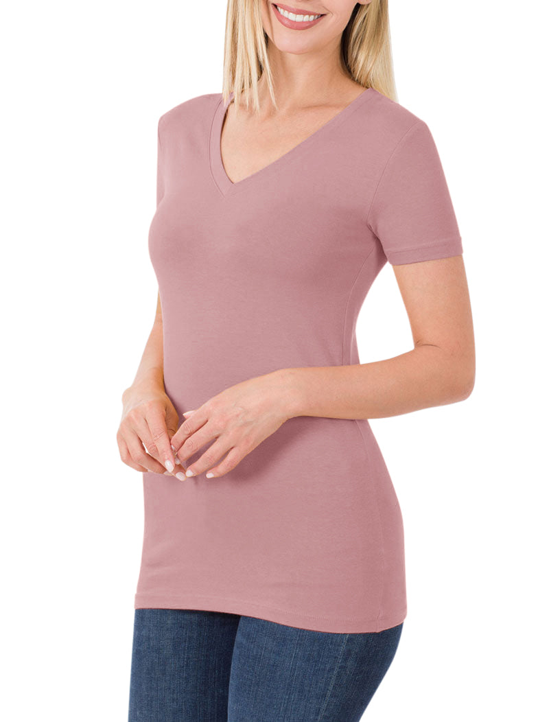Zenana Cotton V-Neck Short Sleeve Long Tee Shirt - Shirts sb_tops