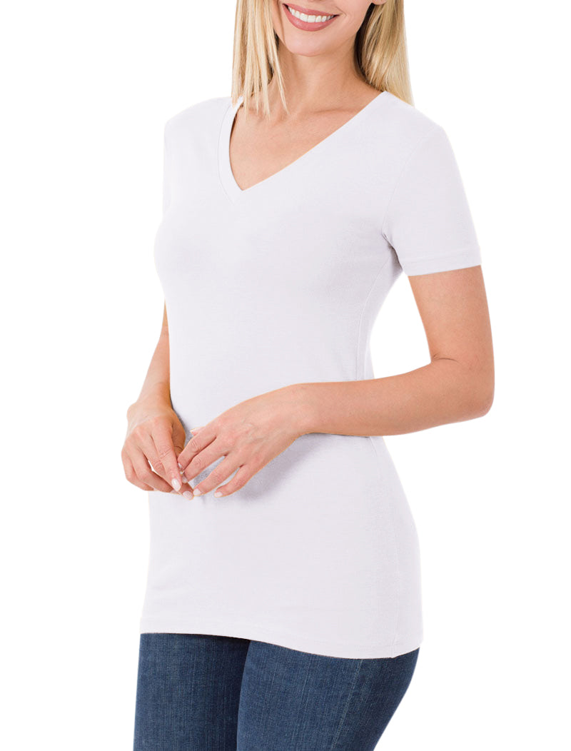 Zenana Cotton V-Neck Short Sleeve Long Tee Shirt - Shirts sb_tops