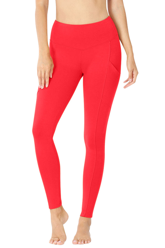 Zenana High Waist Solid Cotton Yoga Pants Work Out Leggings w/Pockets - Leggings sb_bottoms