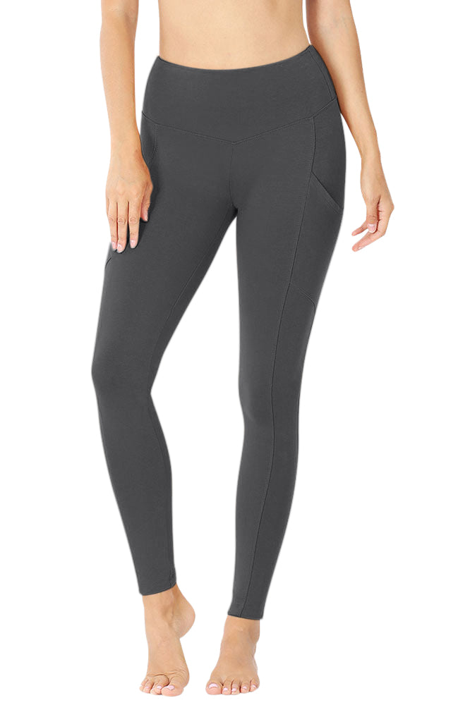 Zenana High Waist Solid Cotton Yoga Pants Work Out Leggings w/Pockets - Leggings sb_bottoms