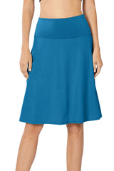 High Waist Fold Over A-Line Flared Midi Swing Skirt