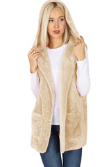 Sleeveless Faux Fur Hooded Vest Vest- Niobe Clothing