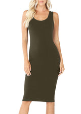 Cotton Sleeveless Bodycon Tank Knee Length Midi Dress