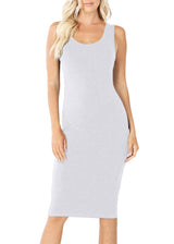 Cotton Sleeveless Bodycon Tank Knee Length Midi Dress