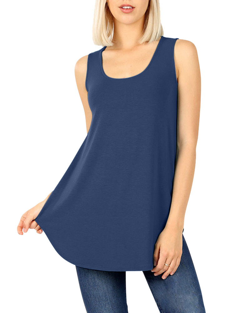 Zenana Cotton Sleeveless Round Neck Tank Top - Tank Tops sb_tops