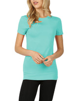 Womens Basic Cotton Crew Neck Short Sleeve Long Tee Shirt Tops- Niobe Clothing