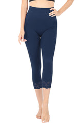 Zenana High Waist Seamless Nylon Capri Lace Trim Leggings - sb_bottoms