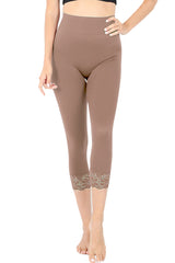 Zenana High Waist Seamless Nylon Capri Lace Trim Leggings - sb_bottoms